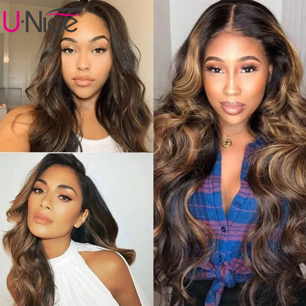 UNice Cambodian Ombre Brown Body Wave Hair Weaves 3 Bundles Human Hair Extension