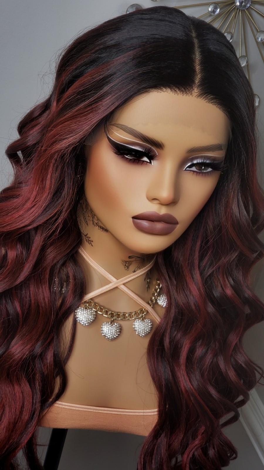 New Long Wavy Red Burgundy Wine Lace Front Wig Curly Style Womens Fashion Hair