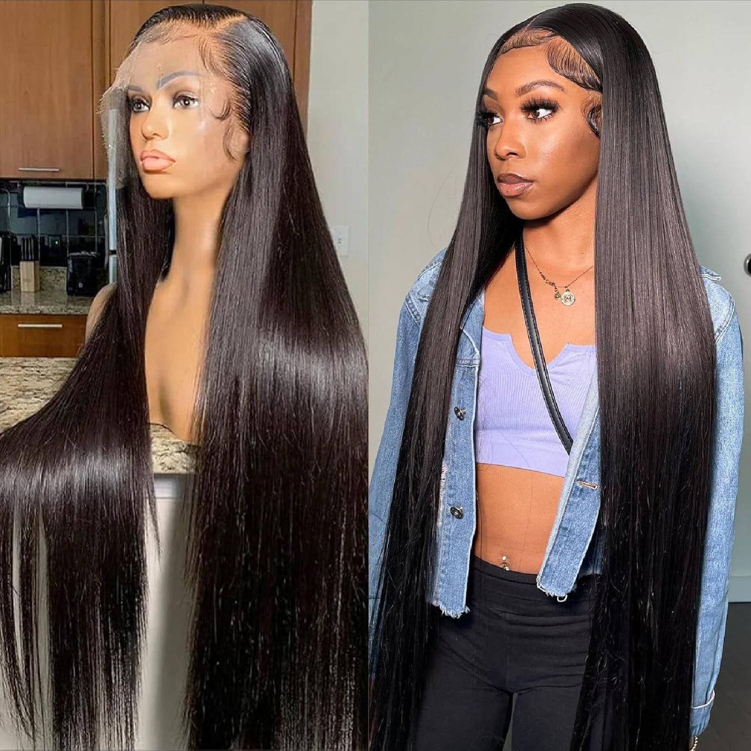 28″ HD Transparent Lace Front Wig, 200 Density, Pre-Plucked Human Hair