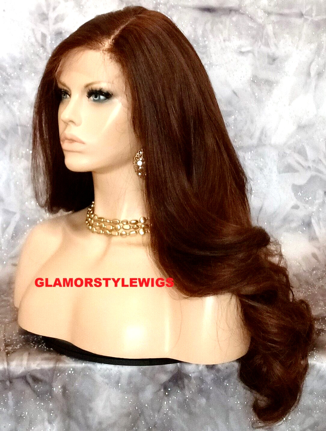 LACE FRONT FULL WIG LONG WAVY LAYERED SIDE PART BROWN AUBURN MIX HEAT OK 4.27.30