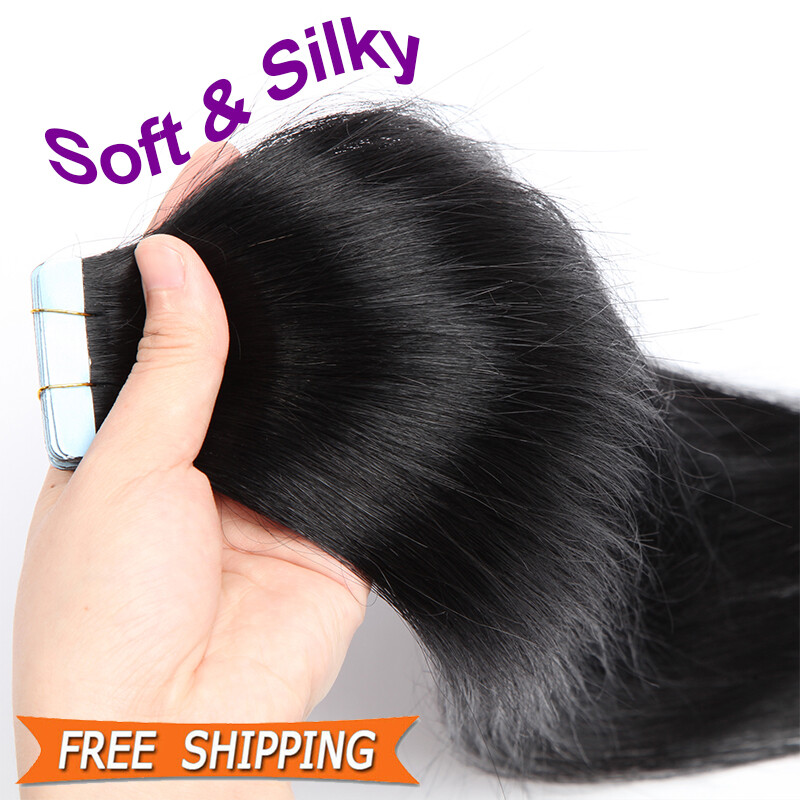 60PCS Thick Tape In Remy 100% Real Human Hair Extension Full Head Skin Weft Wavy