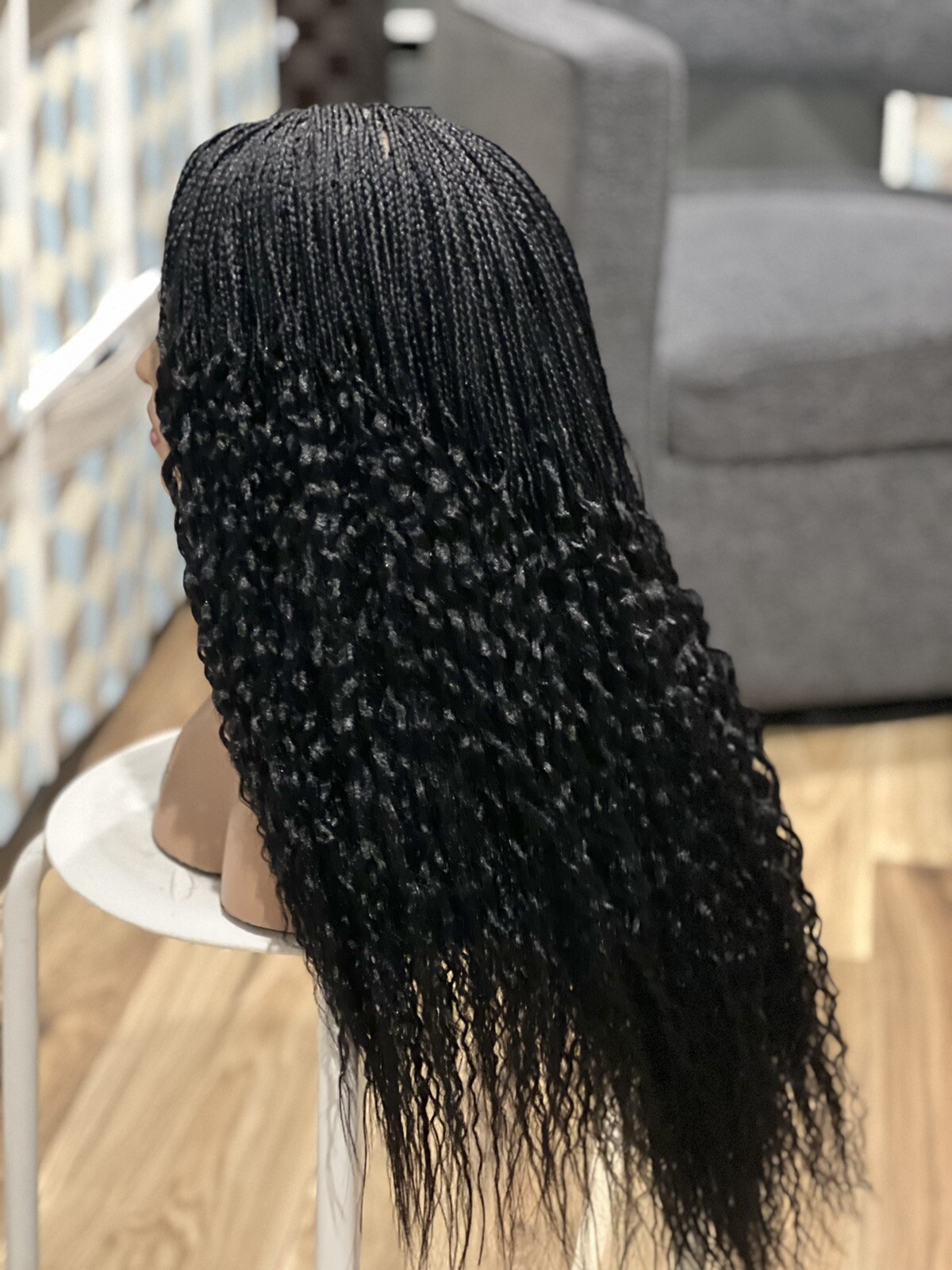 Braided Water Wave Wig. Made on a full lace wig.length is 24inches Long.black.