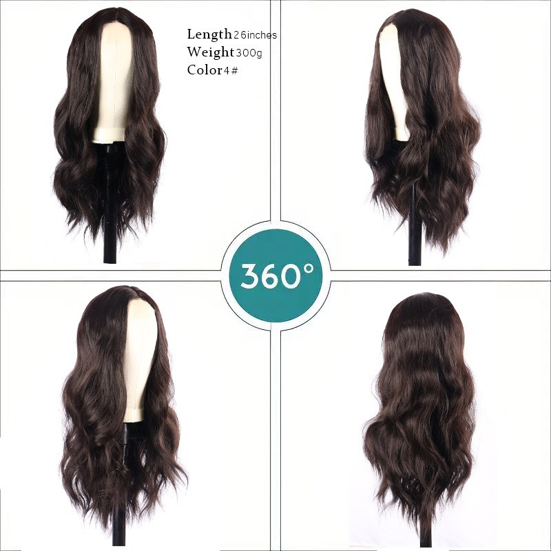 Brown Middle Part Long Body Wave Lace Front Hand Tied Synthetic Wig for Women