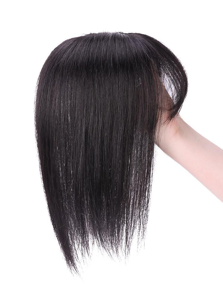 100% Human Hair Toupee Clip in Hairpiece Thin Topper with Bangs Top Hair Pieces