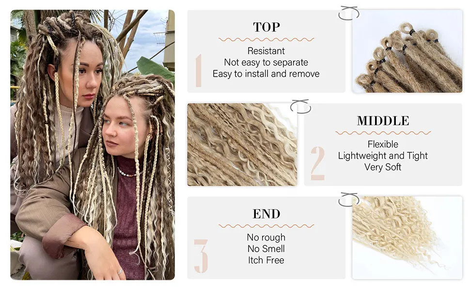 Hippie Style 3 In 1 Mixed Single End Dreadlocks 24 Inch 8 Strands Synthetic
