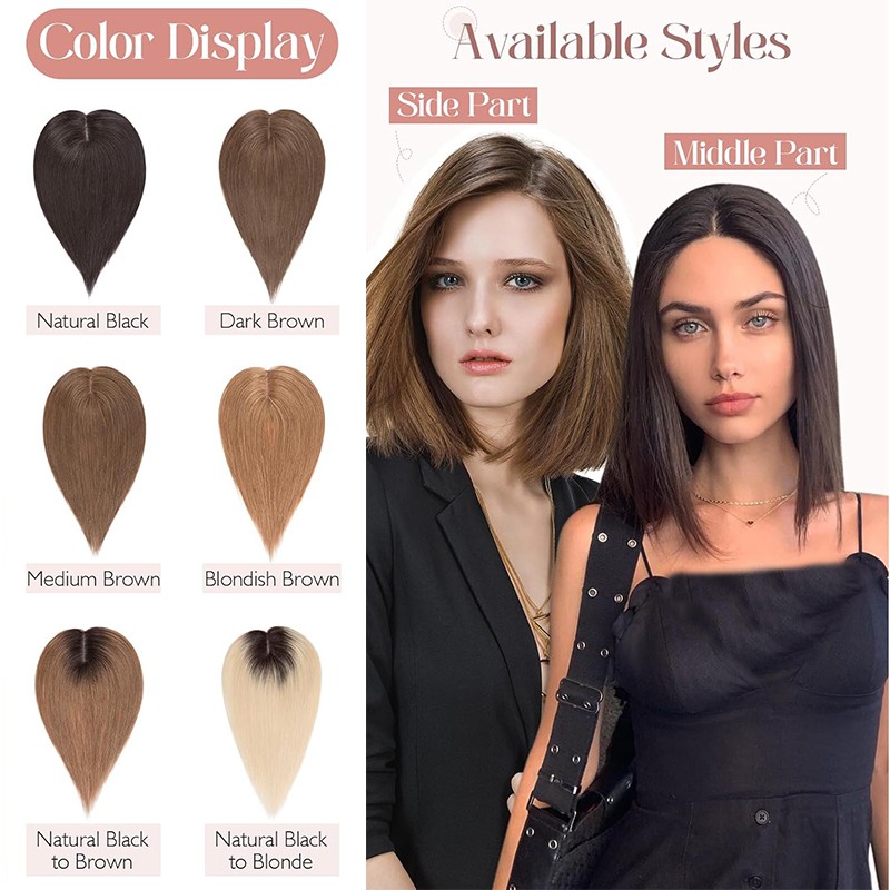 100% Remy Human Hair Women’s Topper Clip In Hairpiece Lace Base Hand tied Toupee