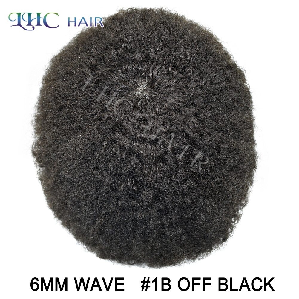 All PU Afro Curl Toupee Mens Human Hair Piece Replacement System Thin Skin Wigs
