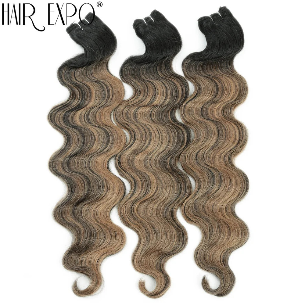 Piano Blonde Ombre 24Inch Thick Synthetic Bio Body Wave Hair Extensions Bundles