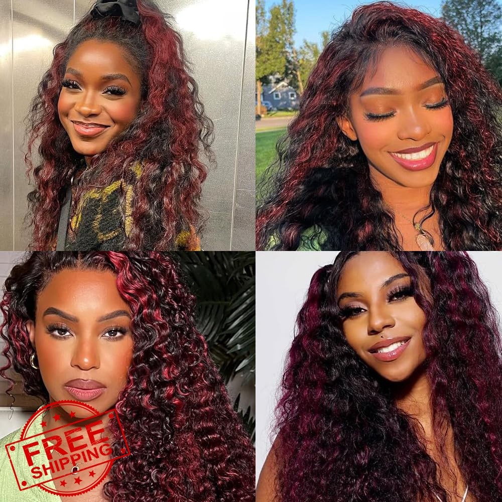 JUIOKAOO P1B/99J Burgundy 22 24 26 Water Wave Hair Bundles