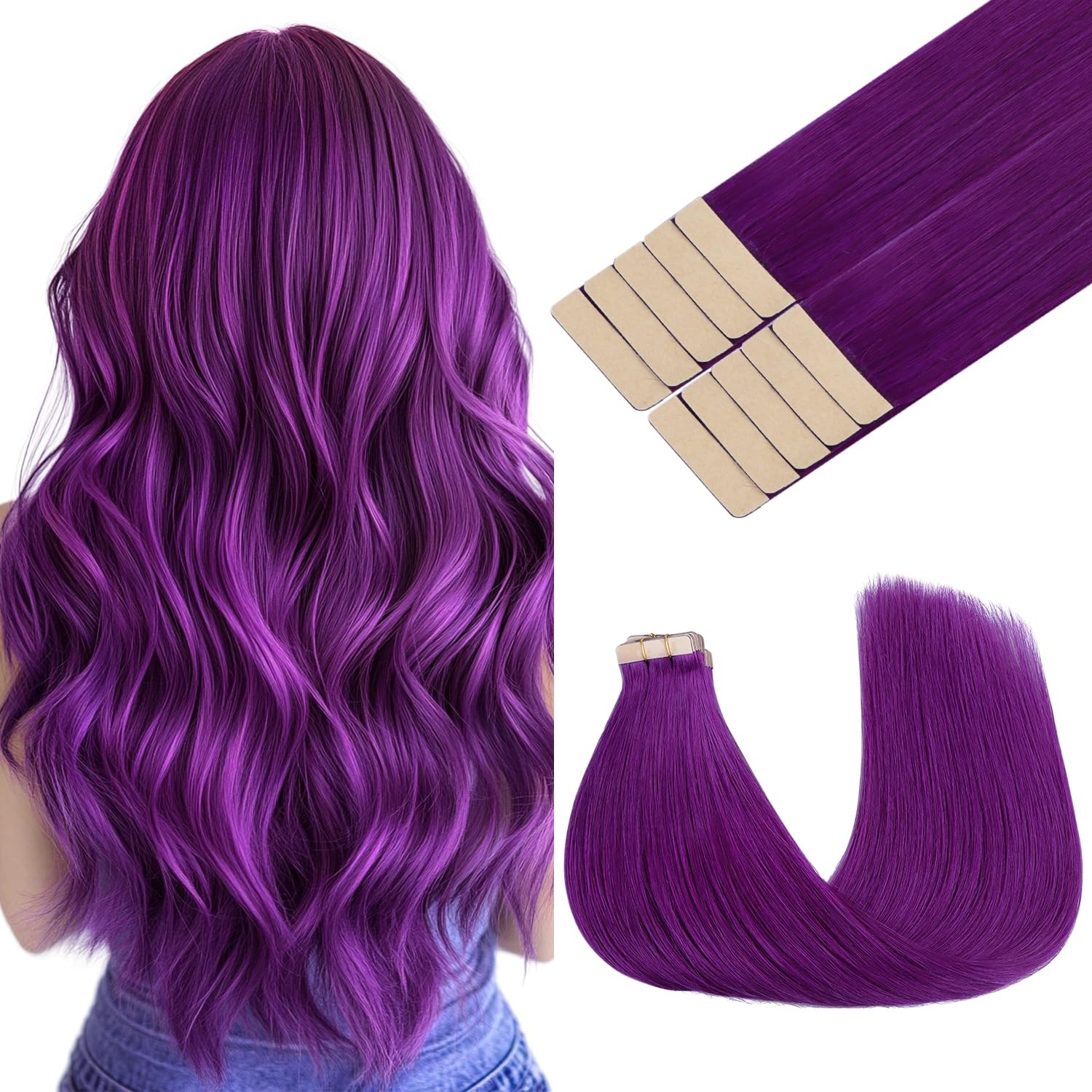 GOO GOO Purple Tape-in Human Hair Extensions 10″ 20g 10pcs Colored