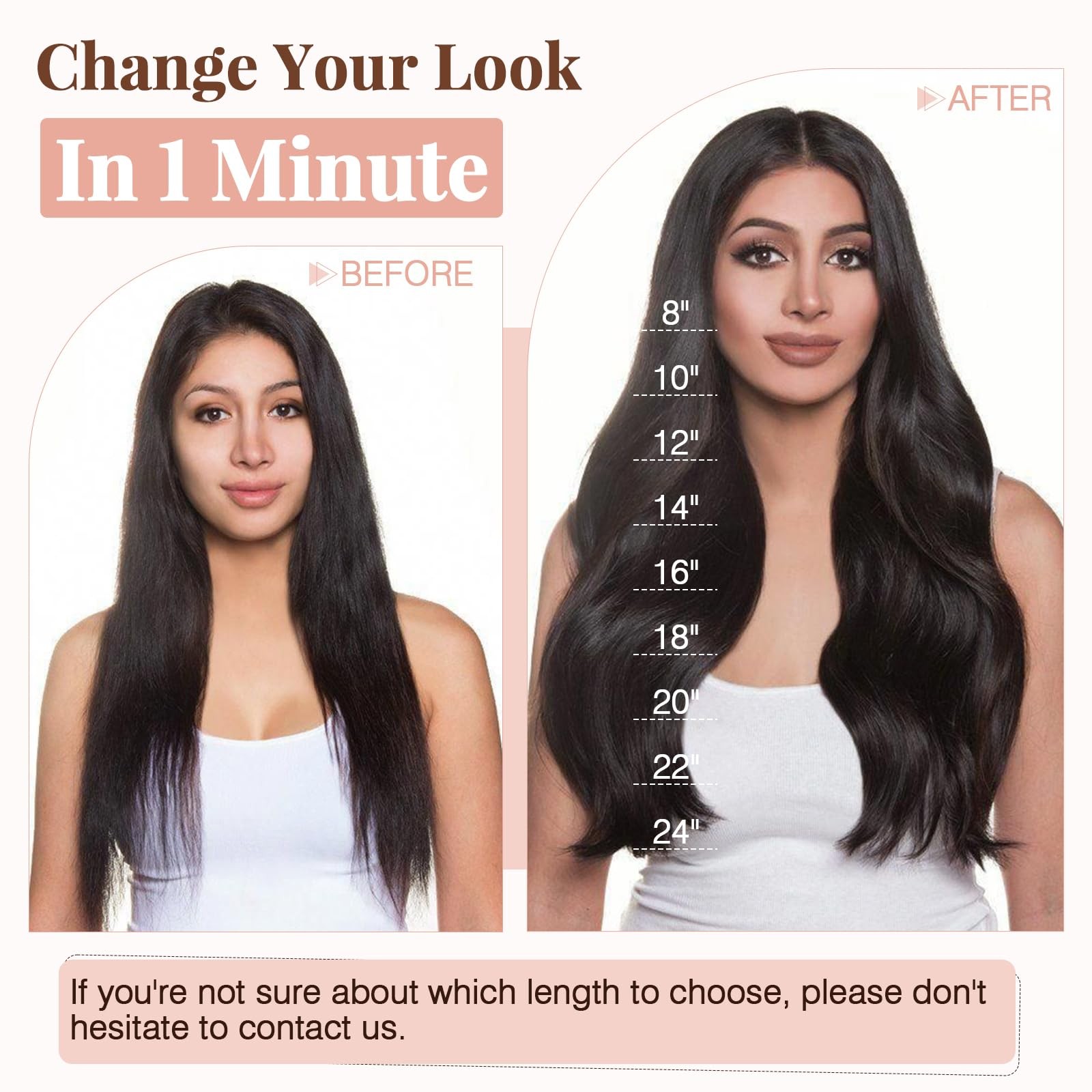 Hairro Clip In Human Hair Extensions 100 Real Hair Clip On Hairpieces Thin Long