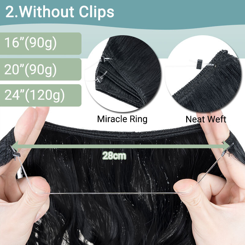 US Balayage Real Natural Long Wavy Wire Hair Extensions for Women 3/4 Full Head