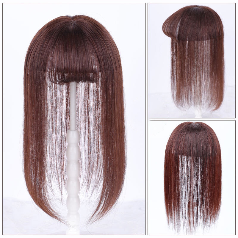 100% Human Hair Toupee Clip in Hairpiece Thin Topper with Bangs Top Hair Pieces