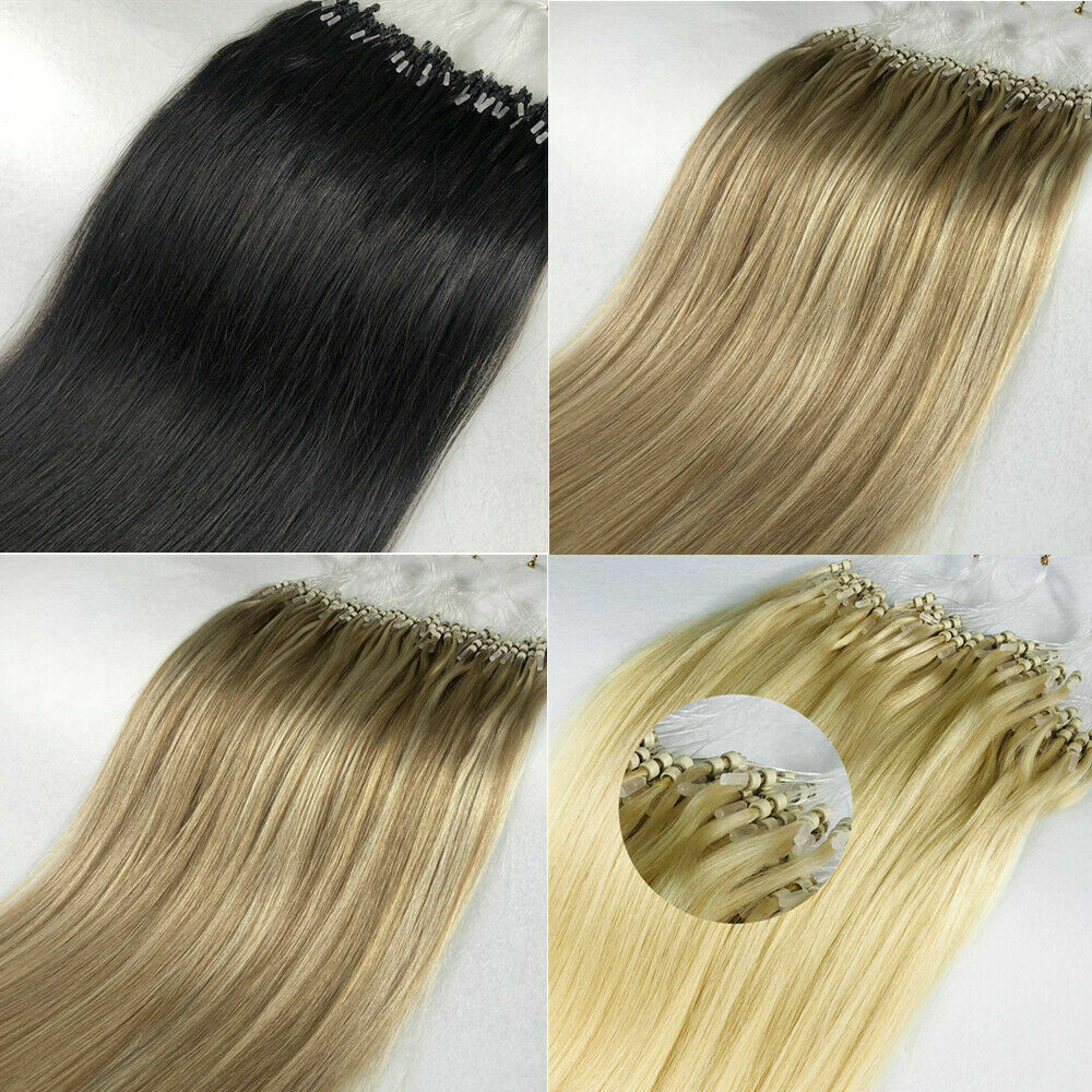 Micro Ring Loop Hair Extensions Real Human Hair Silicone Micro Beads Link Remy1g