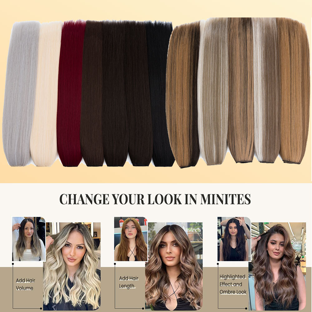 100% Natural Synthetic Hair Long Full Head Clip in on Hair Extensions Thick 145g