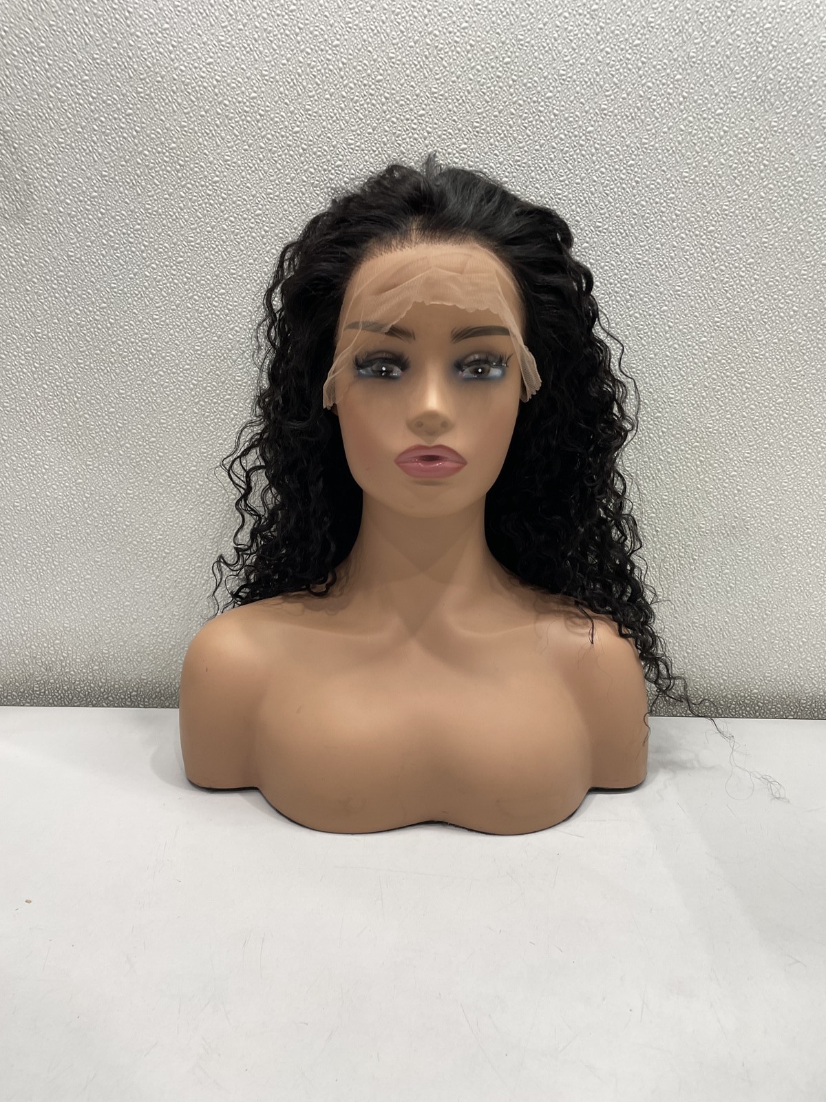 SNJON Natural Black Water Wave Human Hair Blend 13×6 Front Lace Wig, 18″