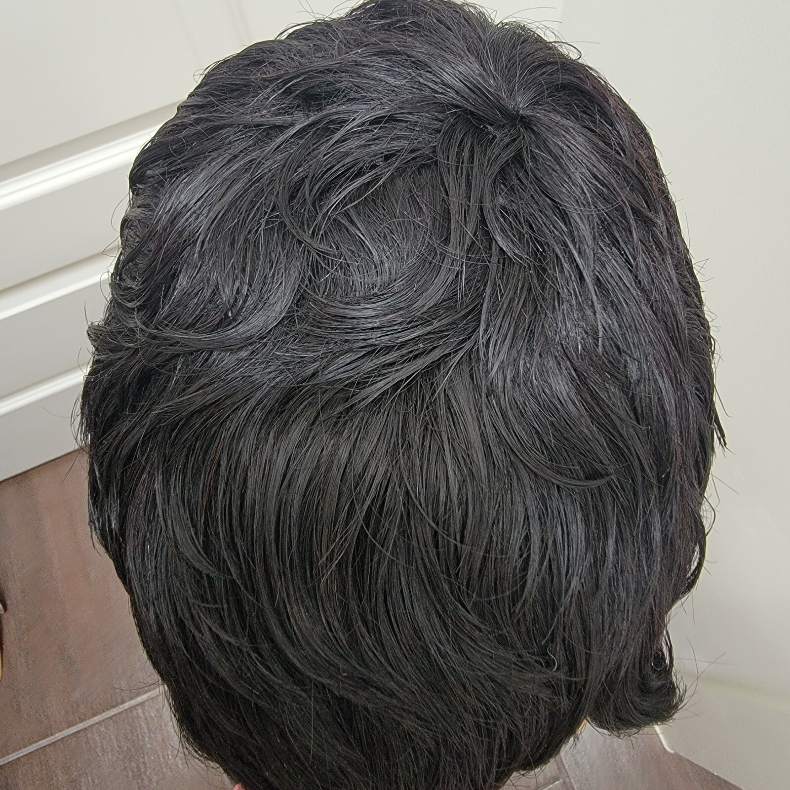 2″ Short Pixie Layer Natural Black Human Hair Classic Cap Wig Women Size M