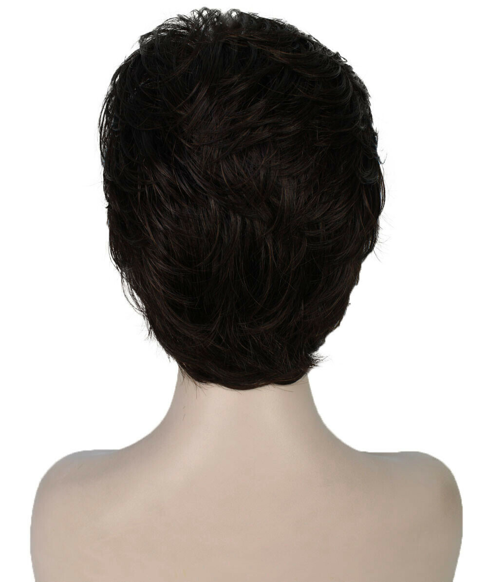 Hedy – Straight Kanekalon Synthetic Fiber Full Wig, 2.5 – 4.5 in, Dark Brown