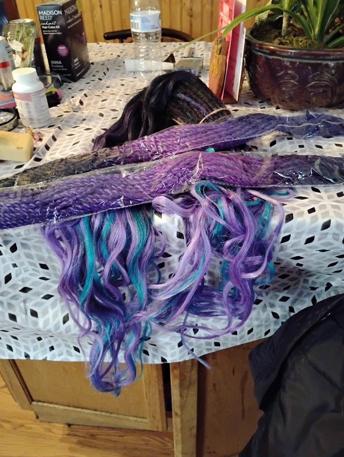 Braided Synthetic Hair Extensions Wavy Purple Blue Black Lavender 24in