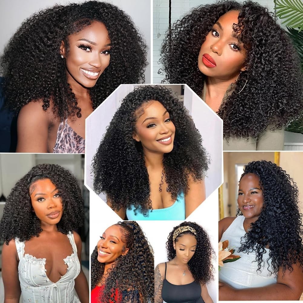 20″ Kinky Curly Half Wig – 200% Density, Glueless, Drawstring, Seamless Headband