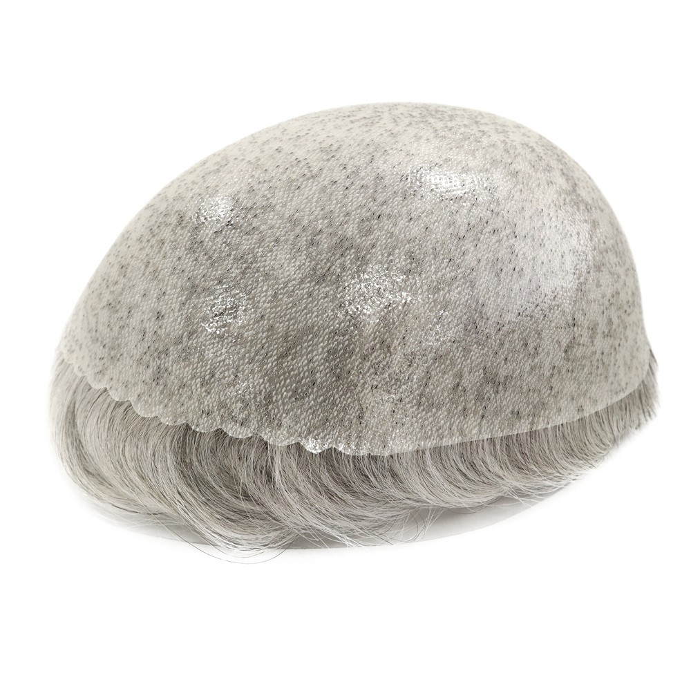 Mens Hair Replacement System All Poly Skin Toupee Knotted Wig Human Hairpiece5”