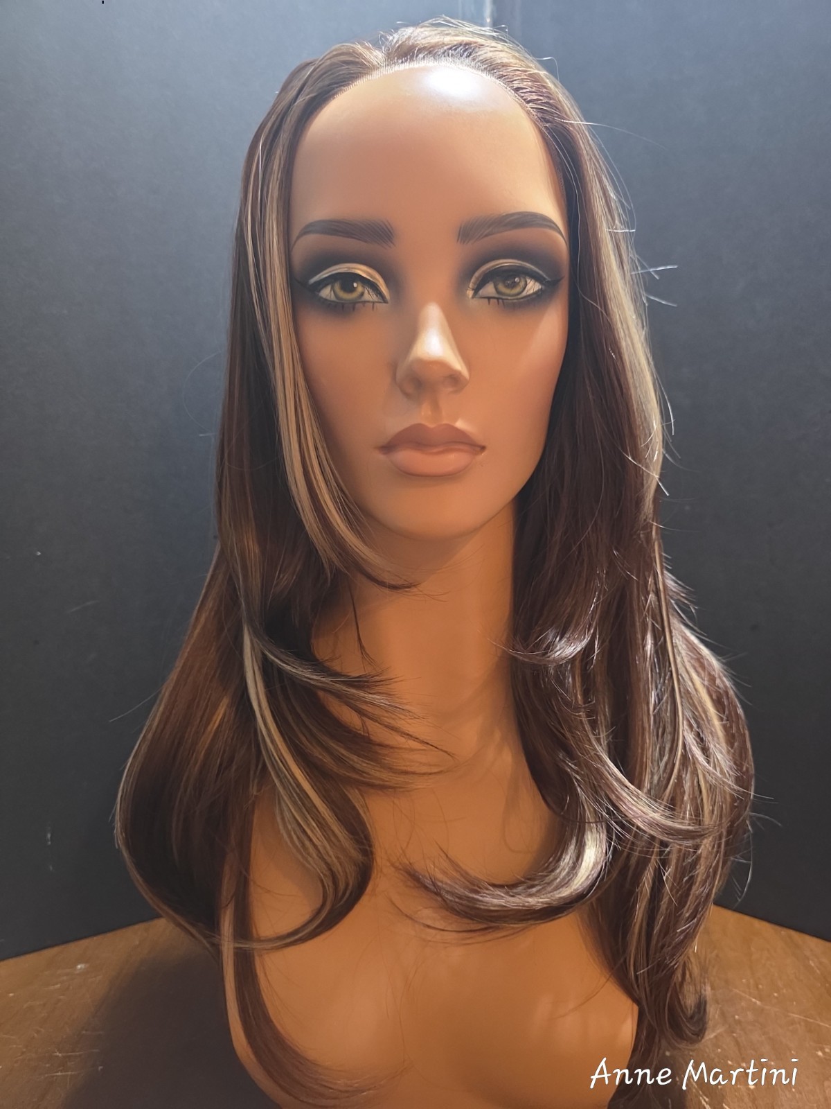 Women’s Lace Front Synthetic Straight Wig Layered Free-Part Brown/Blonde 21-30in