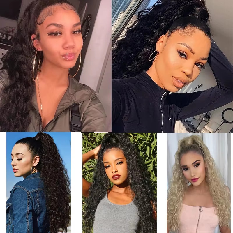 22″ Synthetic Kinky Curly Drawstring Clip-In Ponytail Hair Extension for Women