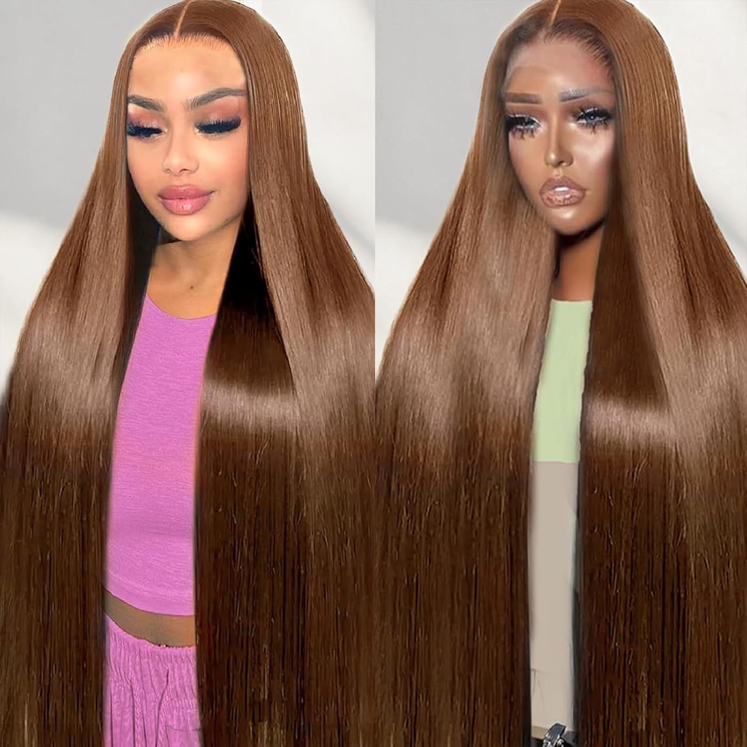 14″ Human Hair Chocolate Brown Lace Front Wigs Pre Plucked 13×4 Straight