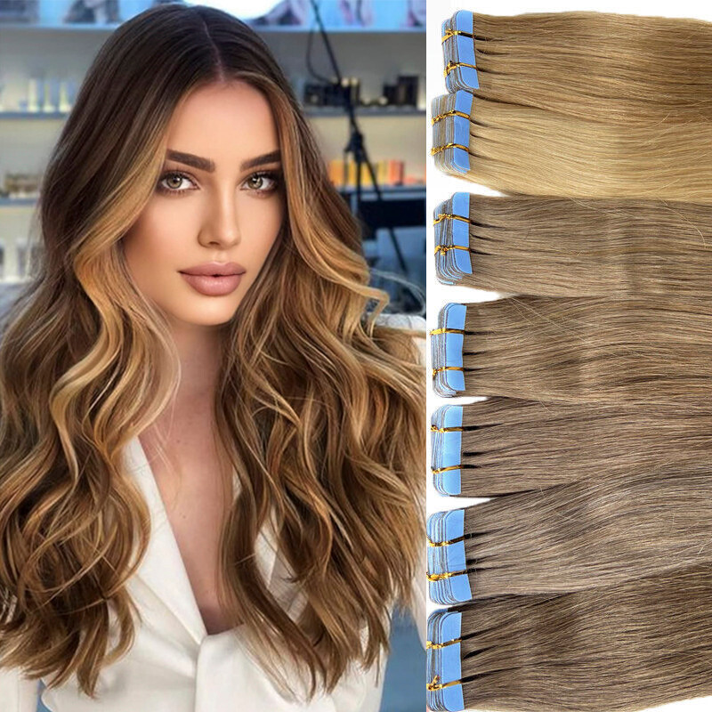 Tape in Hair Extensions Human Hair Invisible Glue PU Skin Weft Premium Remy Hair