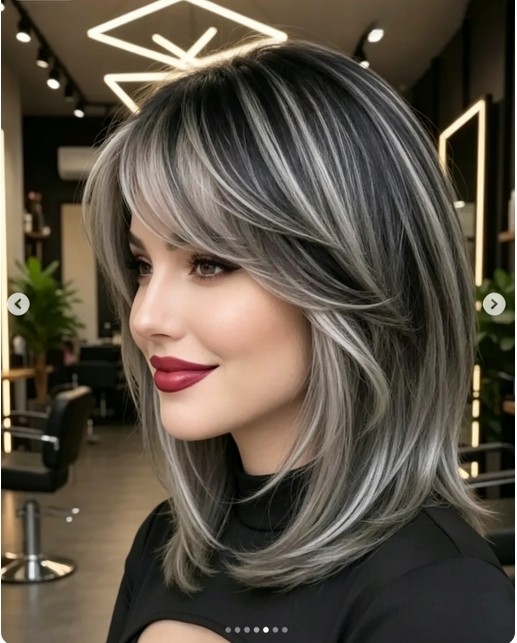 Ombre Highlight Grey Black 100% Human Hair Wig 13×4 Lace Front Wig for Women