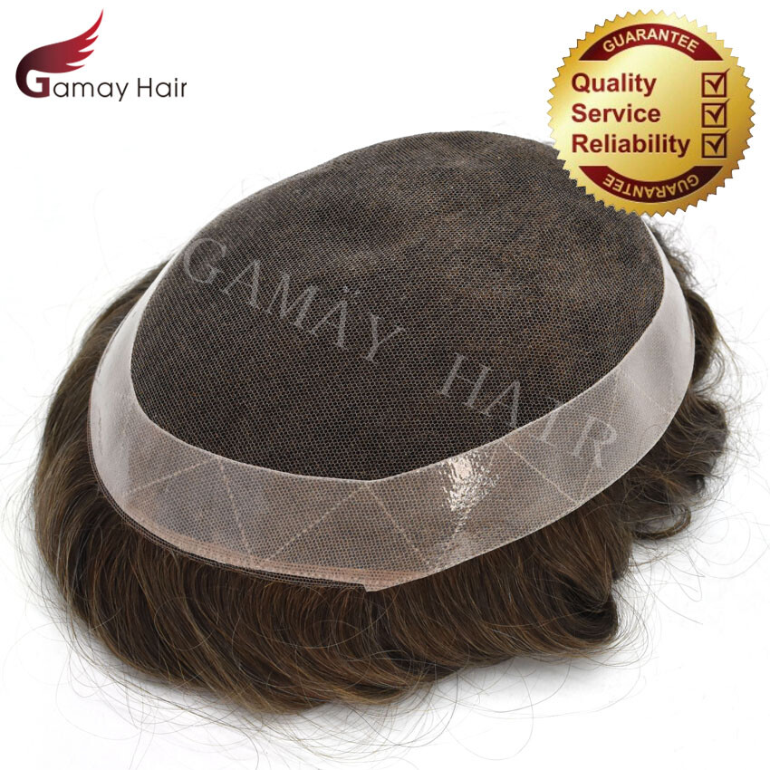 Mens Toupee French Lace Breathable Natural Human Hair piece Real Knots Wigs D7-5