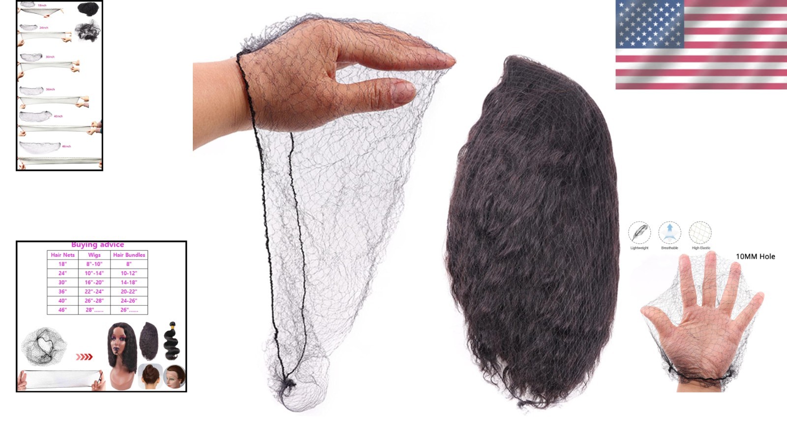 Disposable Black Hair Nets, Invisible & Lightweight, 100 Pcs