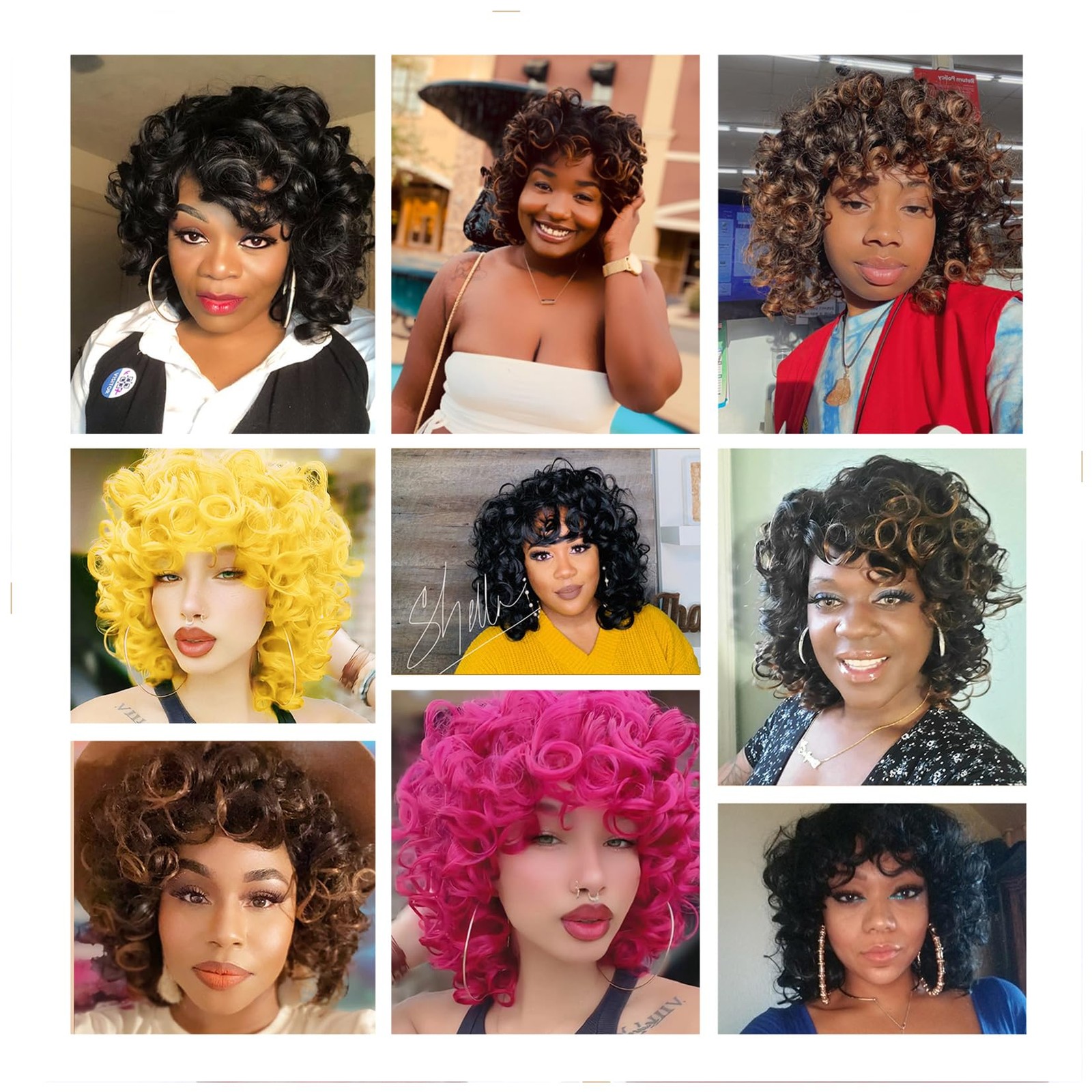 Short Curly Wigs with Bangs for African American Women, Loose Curly Wavy Hair…