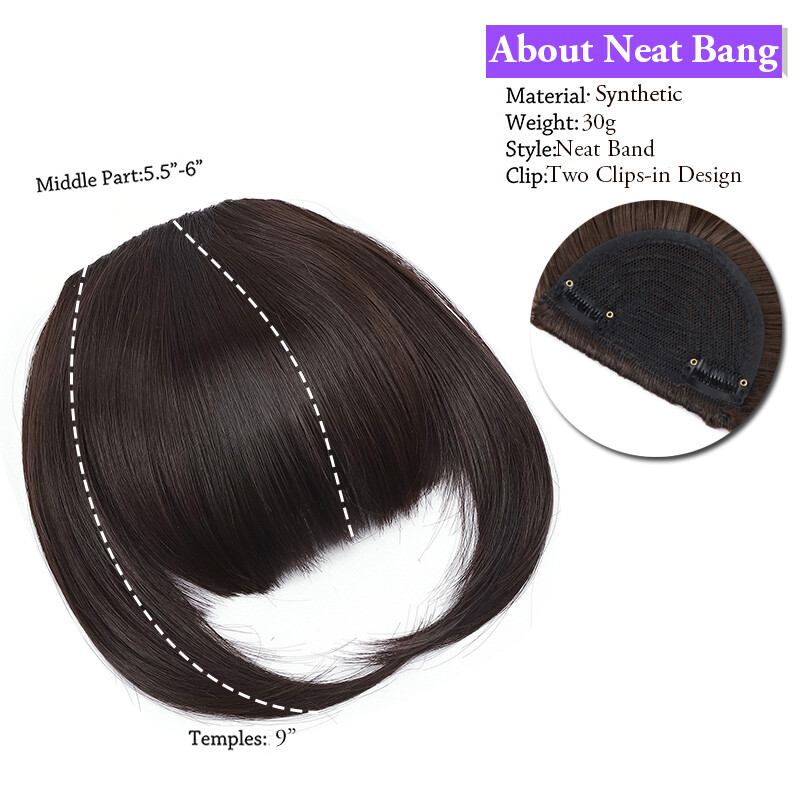 US Thin Air Neat Wispy Bangs Neat Fringe Hairpiece Clip in Front False Hairpiece