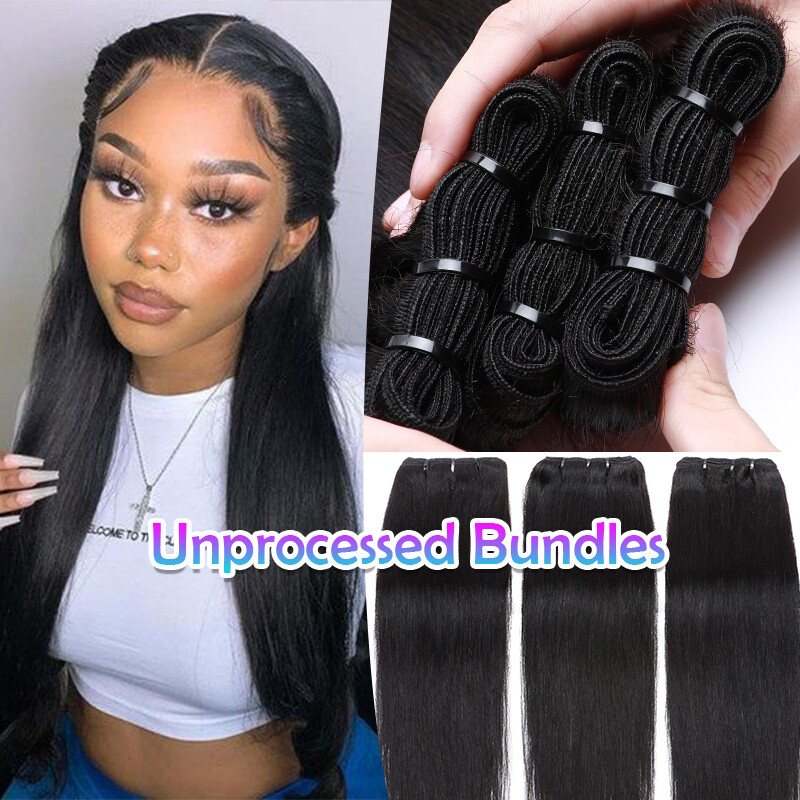 Unprocessed 100% Human Hair Bundles Weaves Thick Virgin Extensions Sewn In Long