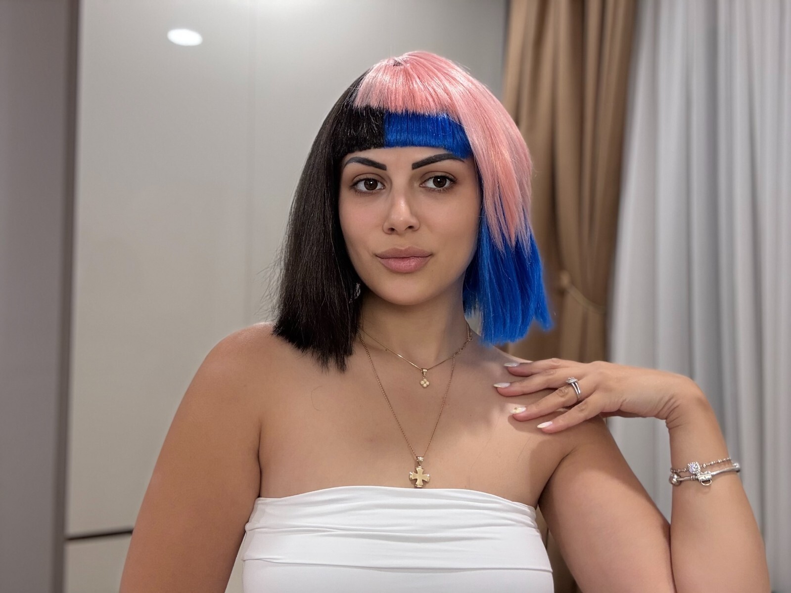 Adult Womens Bob Wig | Black, Pink, & Blue Celebrity Wig, HW-1387A