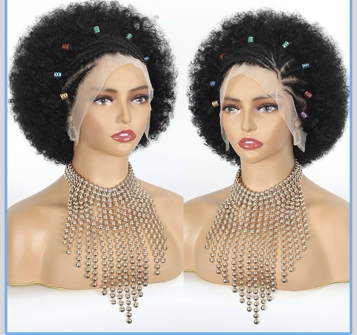 Lace Front Synthetic Afro Curly Wig• Short• Black• Combs & Adjustable Straps•