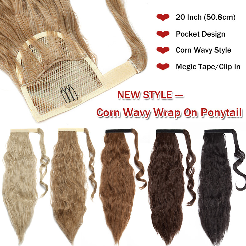 Hair Magic Wrap Around Ponytail Clip In Extensions Horsetail Stragiht Corn Wave