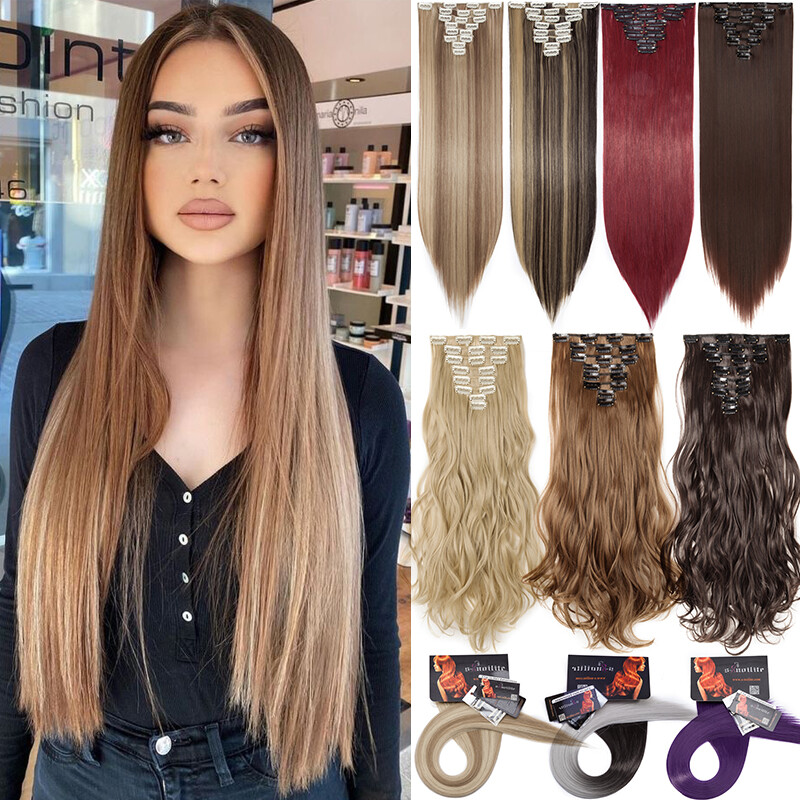 CLEARANCE 8 PCS Natural Thick Clip In Hair Extensions Full Head AS Human Hair
