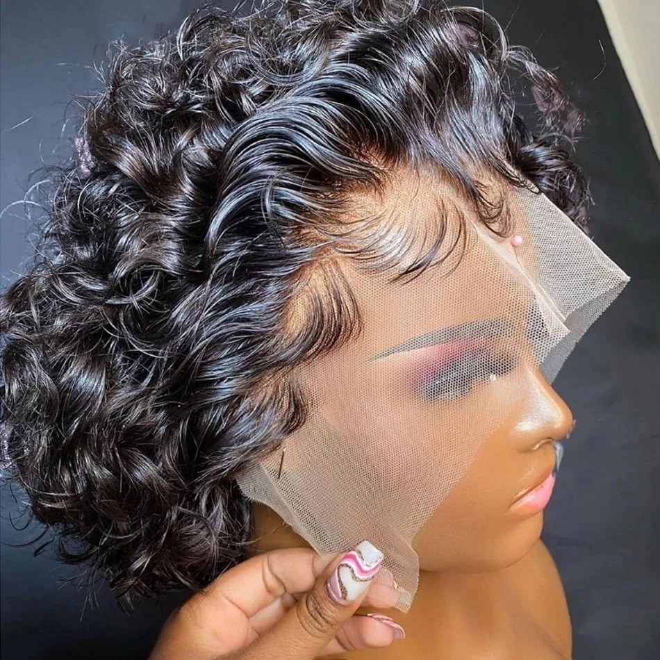 6 Inch Pixie Cut 13×1 Lace Front Wig 100% Human Hair Curly Wig 150%/180% Density
