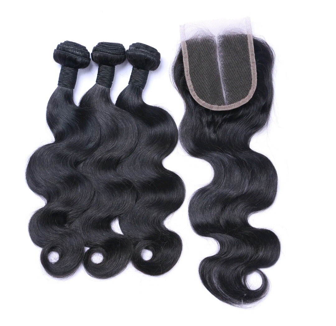 12A BRAZILIAN VIRGIN HUMAN HAIR NATURAL BLACK 18+18+18&18 CLOSURE 350g BODY WAVE