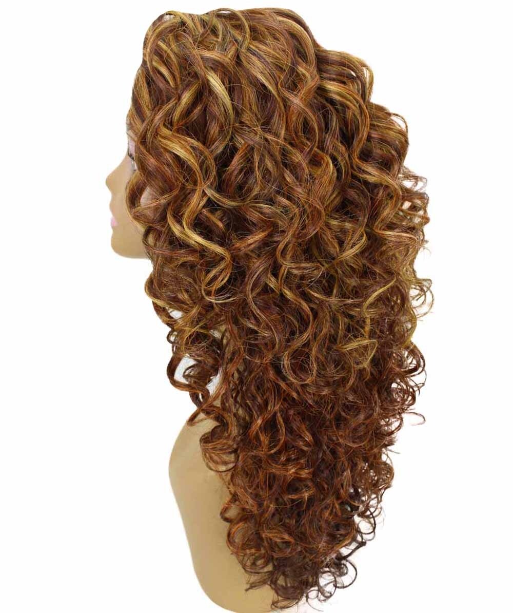 LUXLUXE Mariah Curly 16″ Long 7×4 Hand-Tied Lace Front Wig, Auburn Brown Blend