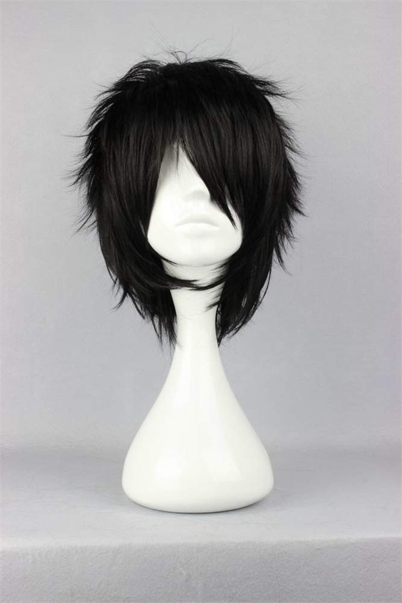 Short Black Cosplay Wig Spiky Fluffy Heat Resistant Synthetic Hair Emo