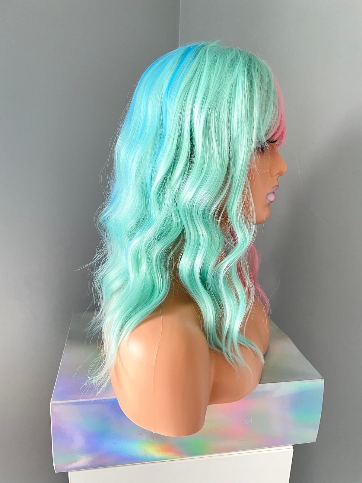 Pastel Rainbow Wig with Bangs 14 Inch, Cosplay, Costume