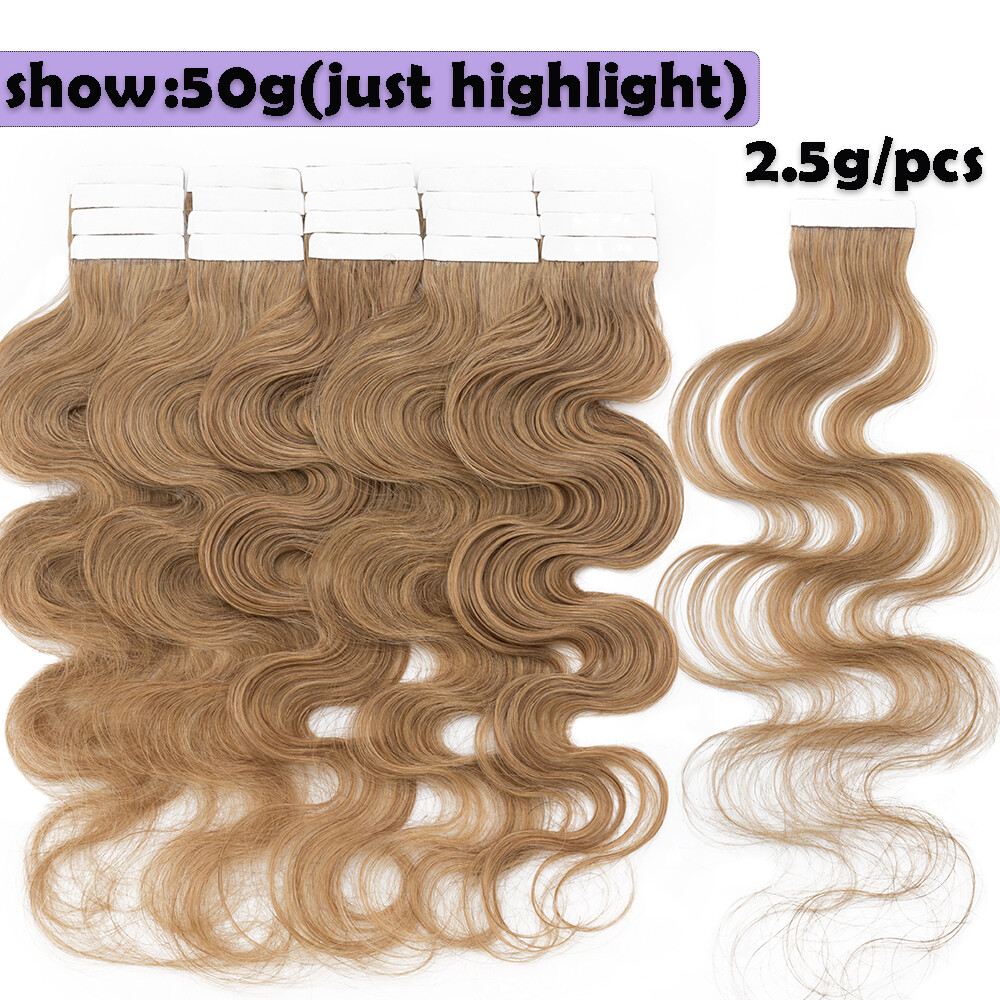 WAVY-THICK 150g Tape In Virgin Human Hair Extensions PU Skin Weft Remy Full Head