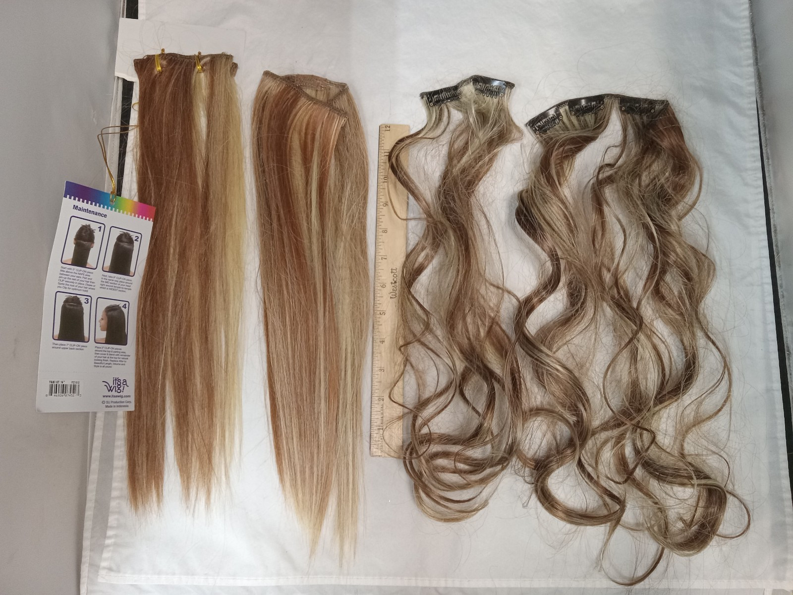 Lot of 9 Brown And Blonde Highlight Clip In Comb Hair Extensions Set