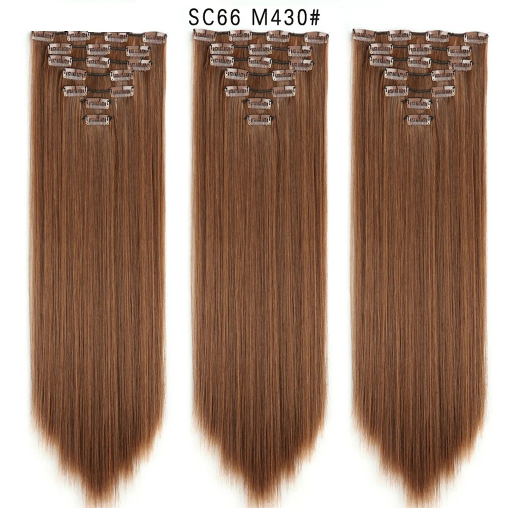 Ombre Black Blonde 22 Inch 16 Clips Synthetic Straight Clip In Hair Extensions
