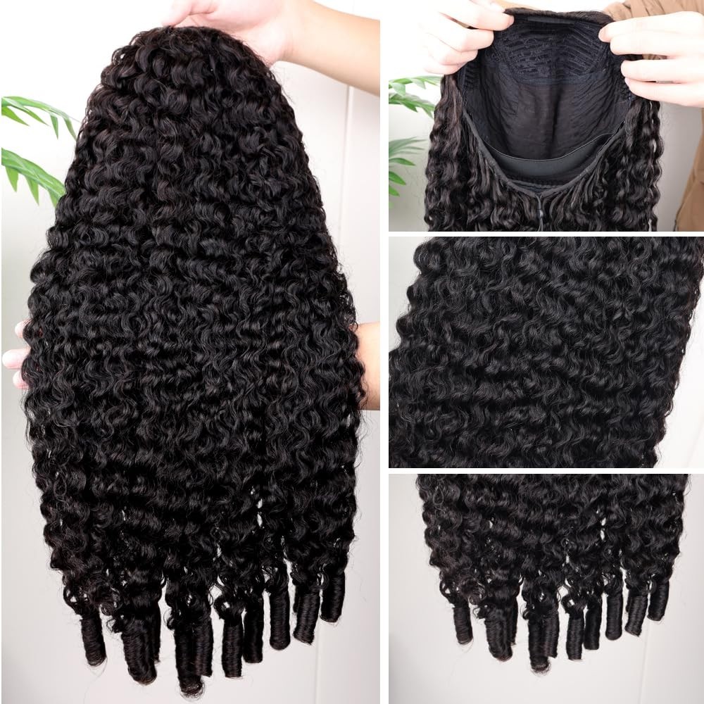 Curly Half Wig Human Hair 20″ Glueless Kinky Curly 200% Density Clip-In Drawstri