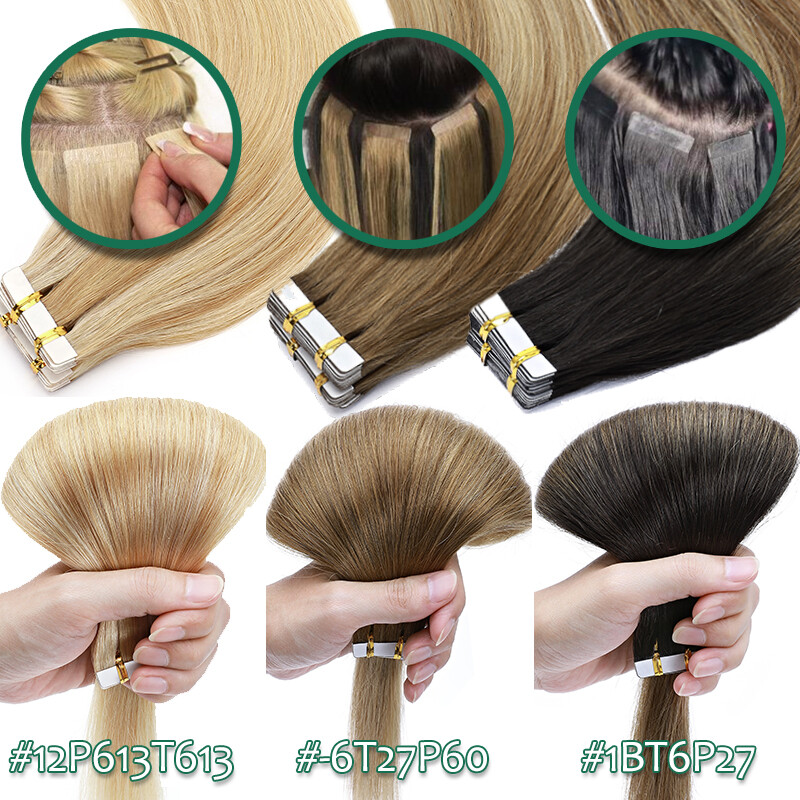 Seamless Tape In Skin Weft 100% Human Hair Extensions Real Remy Hair 40Pieces