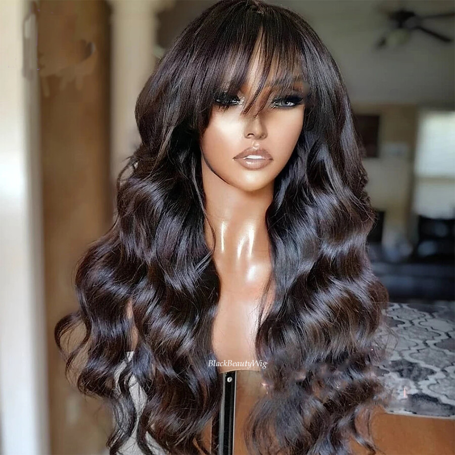 Body Wave 5×5 Silk Base Full Lace Human Hair Wig With Bangs Malaysian Human Hair